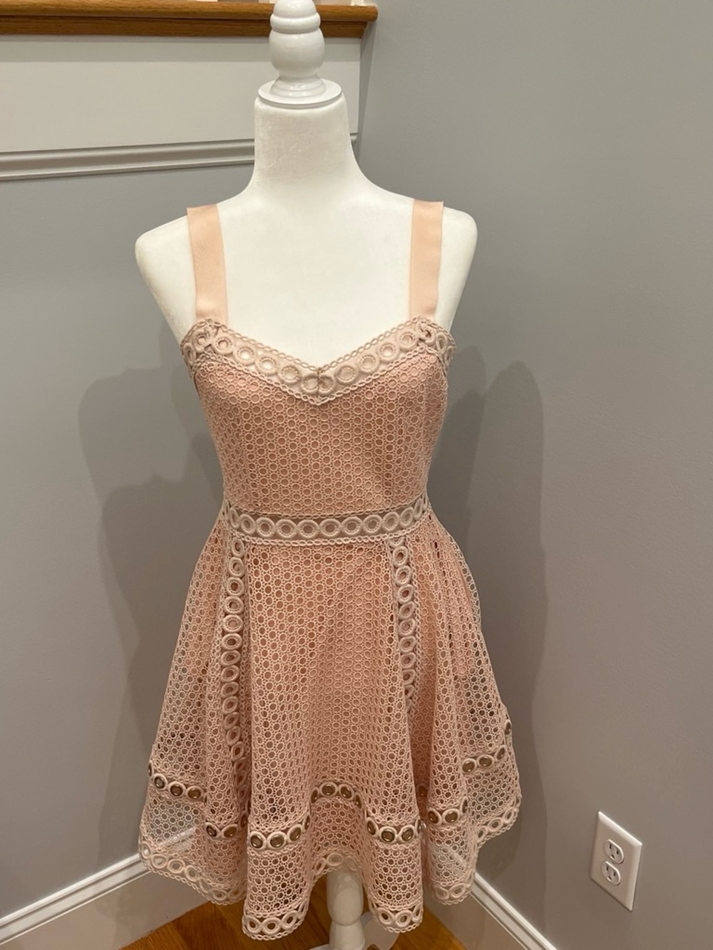 Maje Blush Pink Eyelet A-Line Mini Dress